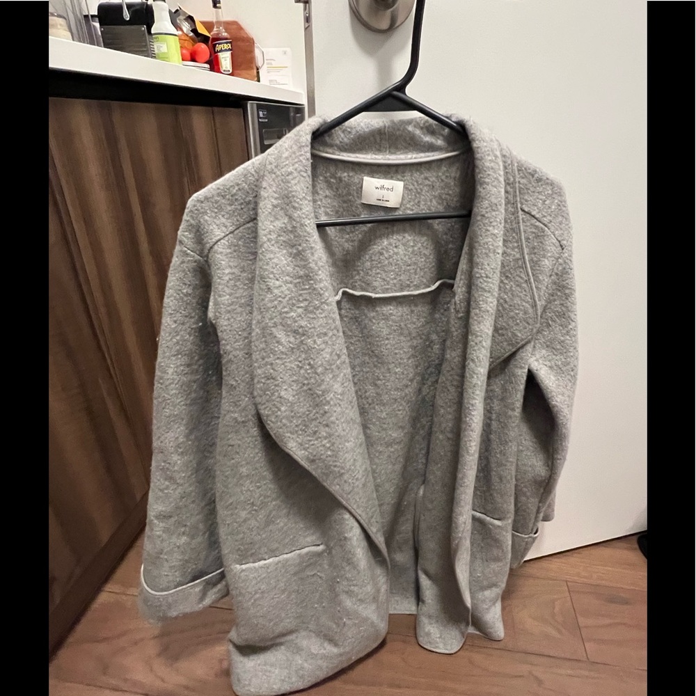 aritzia wilfred small wool open oversized jacket with cuffed sleeves